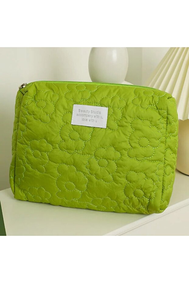 green Embroidery Large-Capacity Cosmetic Bag Waterproof Portable Storage Bag Travel Makeup Pouch