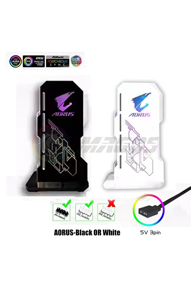 حامل بطاقة رسومات AORUS Fantasy أسود اللون، مزود بإضاءة ARGB وتقنية AURA SYNC، مع منفذ لبطاقة الفيديو، للتركيب الرأسي لوحدة ASU