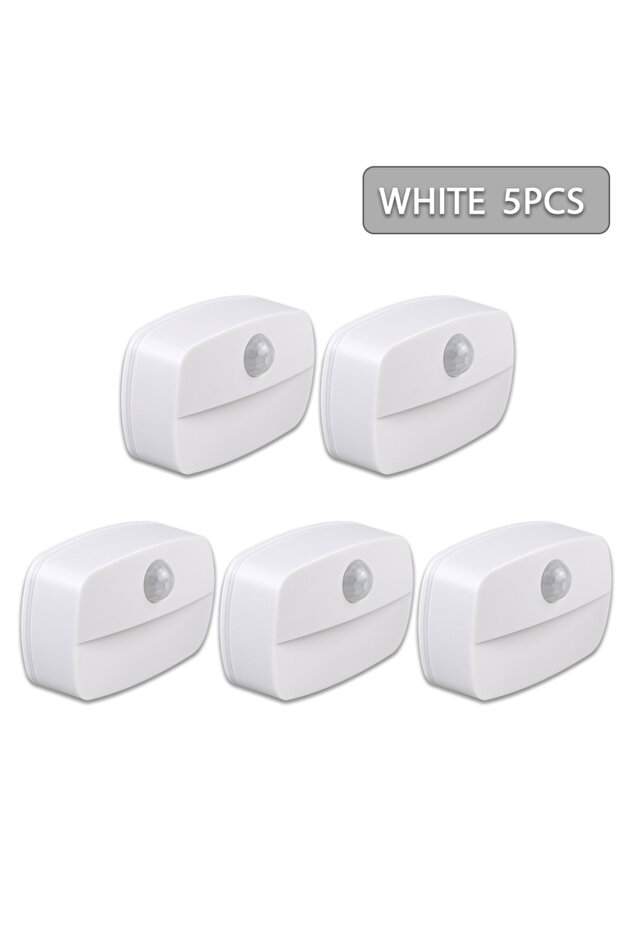 5PCS Cold White LED Night Light with Motion Sensor Cabinet Lamp Wireless Bedside Nightlight Battery