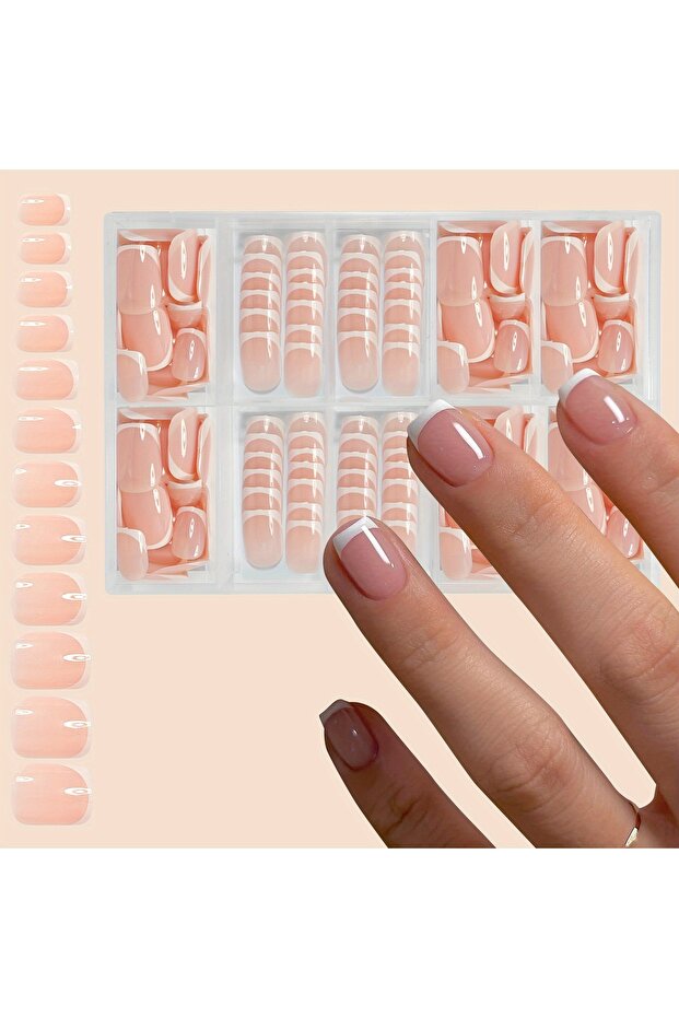 Brown 120pcs Short Square White French Simple Shiny False Nails Fashionable Wearable Nails Suitable