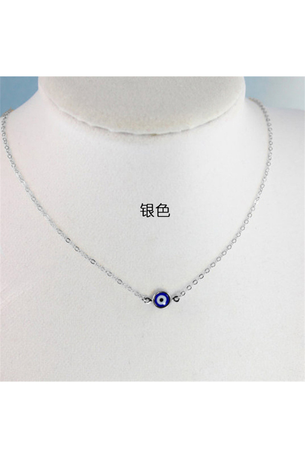 NC18Y0771-1 Turkish Blue Evil Eye Pendant Necklaces for Women Simple Thin Link Clavicle Chain Round