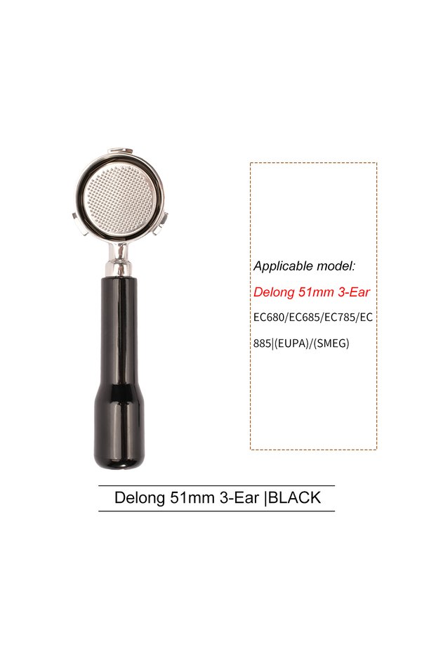 51mm 3-Ear Black 51mm Coffee Bottomless Portafilter For Delonghi EC680 EC310 Replacement Filter Bask