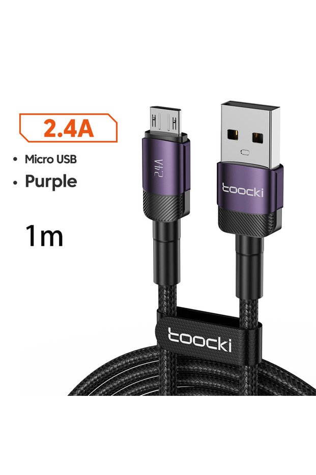 Micro 1m Purple 2.4A Micro USB Cable Fast Charging PD QC Quick Charge Micro Cable for