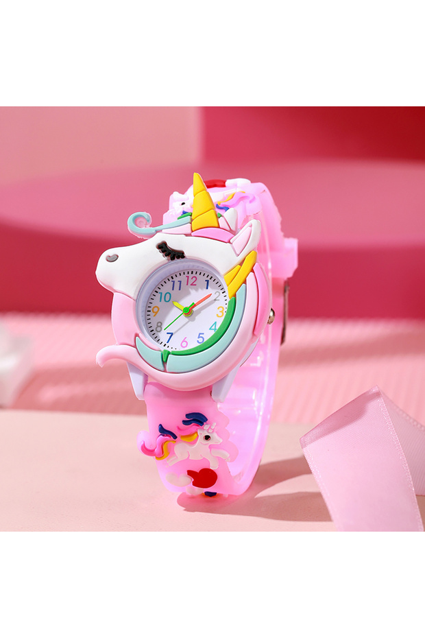 pink Carton Silicone Gift Watch for Boys and Girls Cute Colorful Lovely Kids Wristwatch