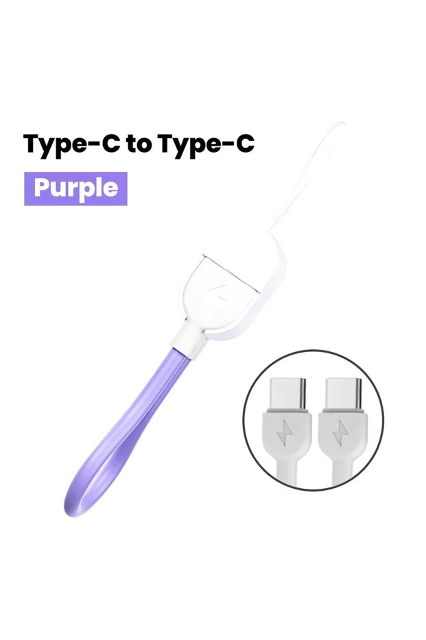 16cm PURPLE 16CM Short Cable Keychain PD 60W Type C to USB C Cable Fast Charging For iPhone 15 16 Sa