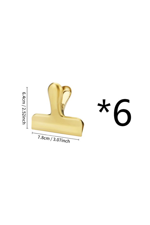 3.07 inch Gold 6pcs Stainless Steel Paper Clamps Metal Durables Paper Seal Clip Large Bag Clips for