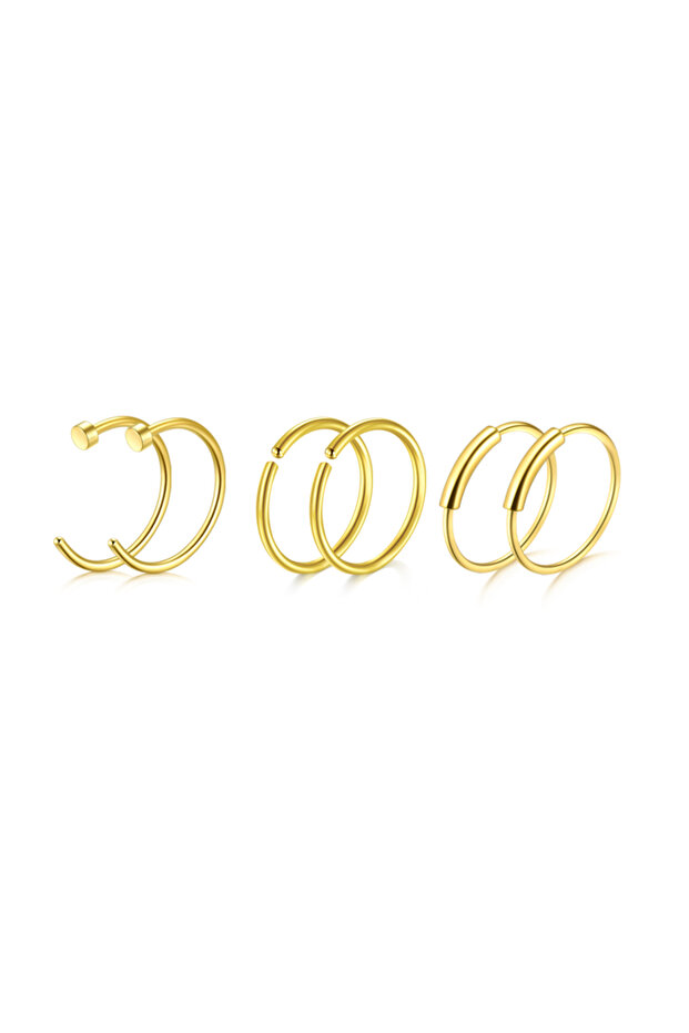 Gold-Set D 5/6/21Pcs 20G Nose Studs Stainless Steel Nostril Studs Screws Nose Ring Hoop Body Piercin