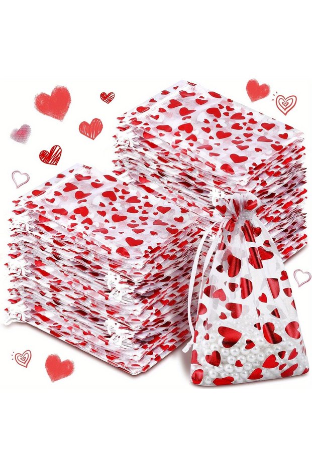 9x12cm-3.5x4.7in 100PCS 100PCS Valentines Day Organza Bags Drawstring Organza Jewelry Pouches Bulk W