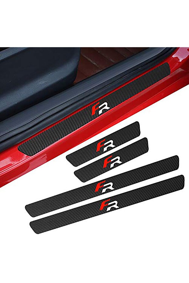 One Size Black 4pcs Car Stickers Car Interior Waterproof Carbon Fiber Stickers Car Accessories Car S