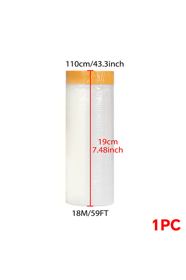 110cmx18m Painter Plastic With Tape, Pre-Taped Masking Film,Paint Adhesive Protective Film Roll for