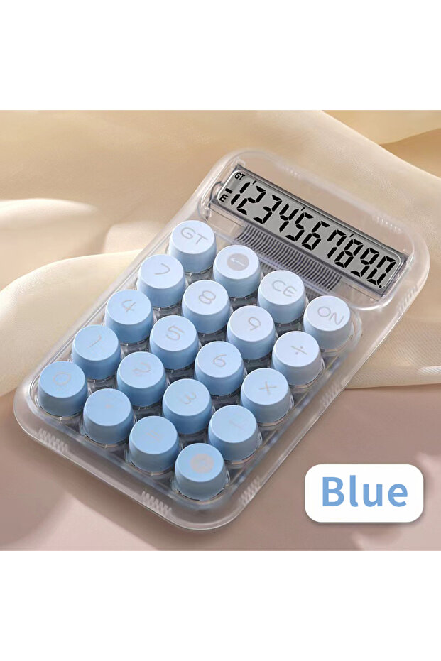 Blue 1PC Transparent Gradient Large Button Calculator Large Screen Electronic Calculator 10 Digit St