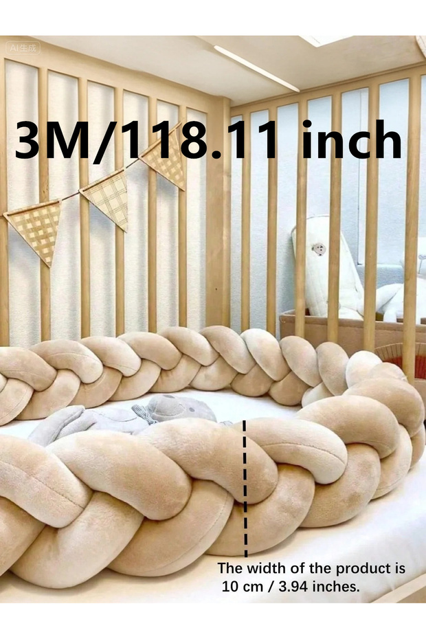 3M Baby Crib Protector Bed Braid Knot Cushion for Infant Kids 3 Shares Toddler Baby Bed Bumpers In T