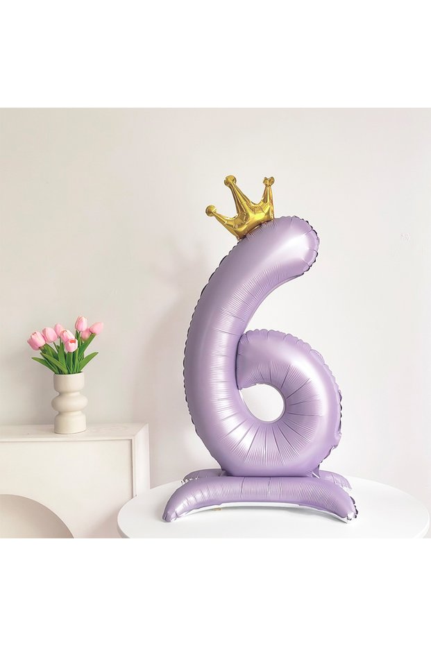 NUMBER 40inch 6 Standing matte purple crown digital aluminum foil balloon is suitable for birthday p