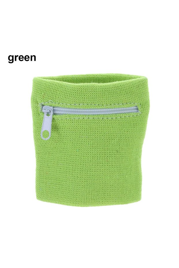 green 1PC Sports Wristband Purse Bag with Zipper Wrist Protection Absorbent Sleeve Towel Band Outdoo