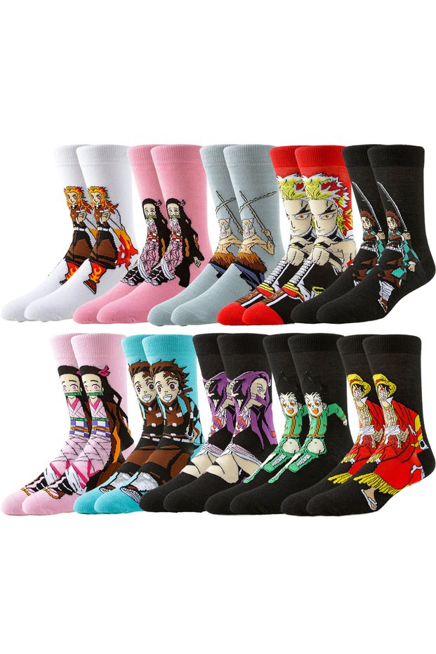 Bandai EU37-45 US7-10 WDMIX007 5/10 Pairs Cartoon Anime Demon Slayer Socks for Men Women Hip Hop Str