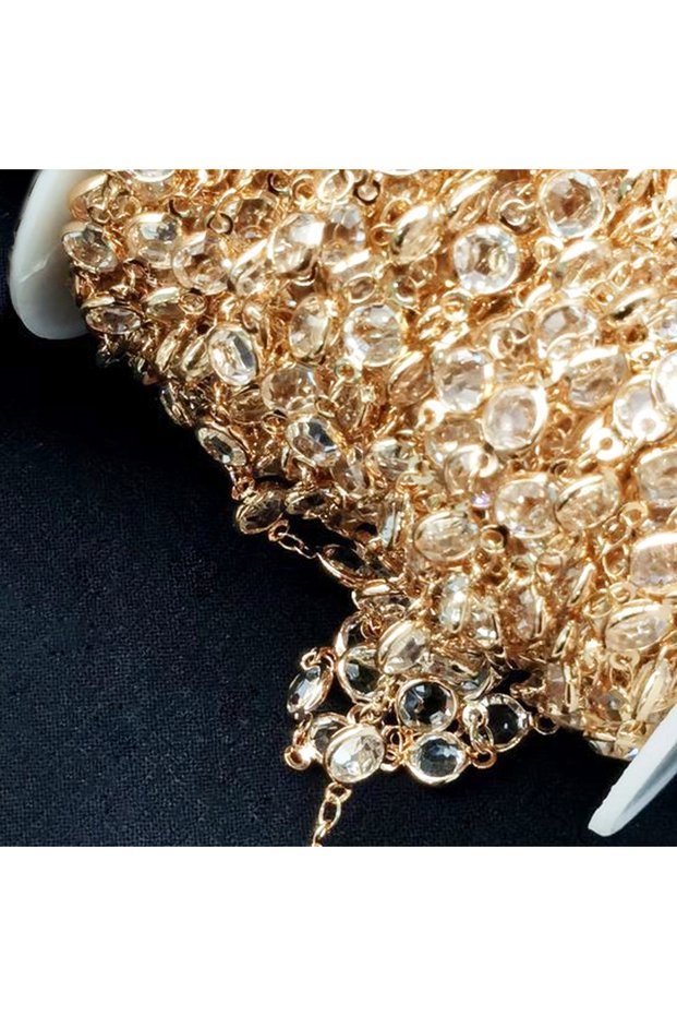A-Clear-KC Gold 1 Meter 6mm Colorful Glass Beads Copper Chain for DIY Necklace Bracelet Costume Jewe