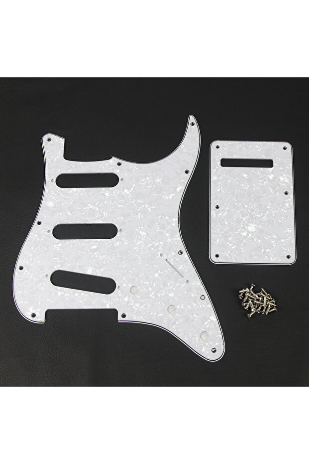 White Pearl 4ply FLEOR Set of SSS Pickguard ST FD Guitar Scratch Plate 11 Holes & Back Plate & Pickg