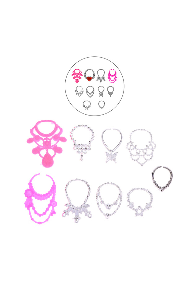A3 10pcs Dollhouse Electroplated Crown Necklace Earstuds Bracelets Earrings Pendant Pack Accessories