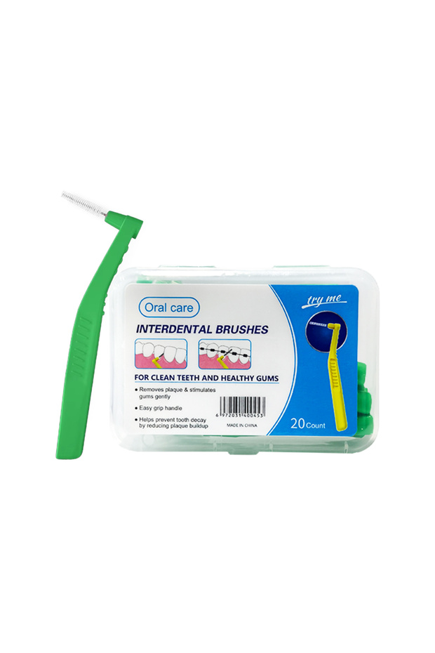 0.8mm Green 20pcs L-shaped 0.6-1.2mm Interdental Brushes. Remove Plaque Between Teeth. Compact And