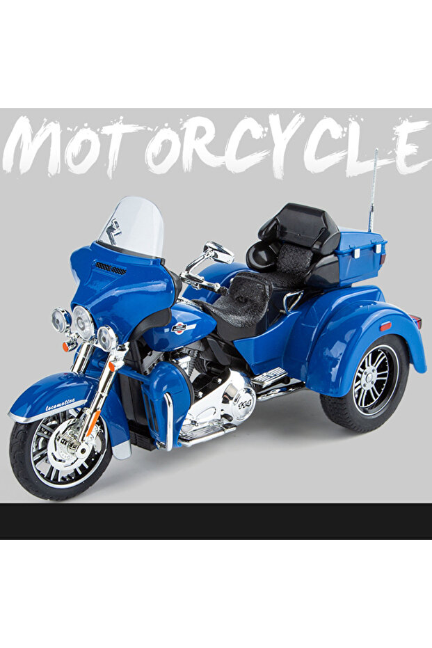 Blue 1/9 Scale Alloy Diecast Motor Tricycle Toys Cars Models with Light Sound Motorcycle Wheel Pull