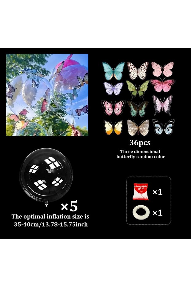 Other 5pcs 5/10pcs Color 3D Butterfly Transparent Popo Balloon Set Rose Petals Wedding Birthday Show