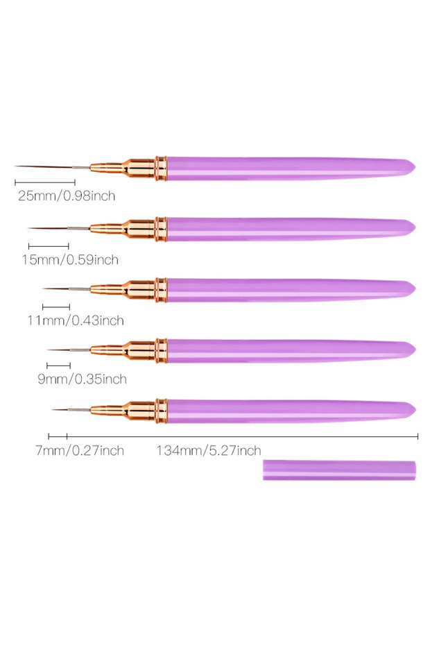 PURPLE 5PCS Nail Art Liner Brush Set For UV Gel French Stripe Line Painting Drawing Flower Pen Profe