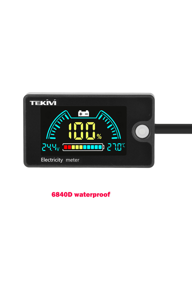 مقياس طاقة رقمي مقاوم للماء 6840D يعمل بتيار مستمر 8-100 فولت، مزود بشاشة LCD، يدعم بطاريات ثلاثية/ليثيوم حديد/حمضية.