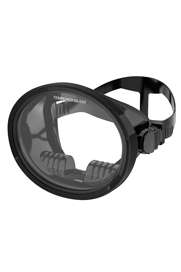 AllBlack Oval Diving Mask Spearfishing Mask Classic Retro-Style Panoramic Wide View Scuba Goggles Te