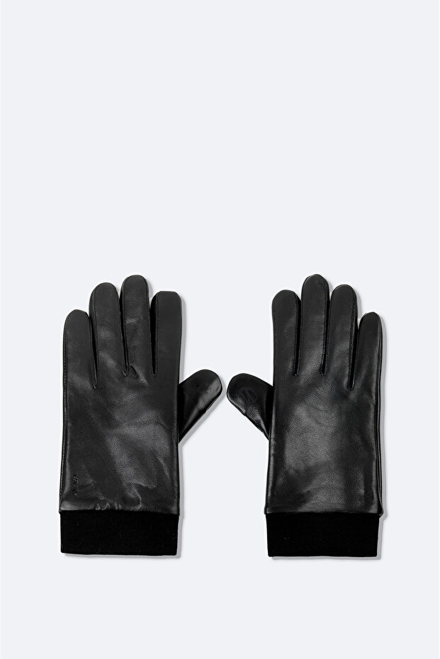 Men's Black 100% Leather Flat Gloves A42Y9700