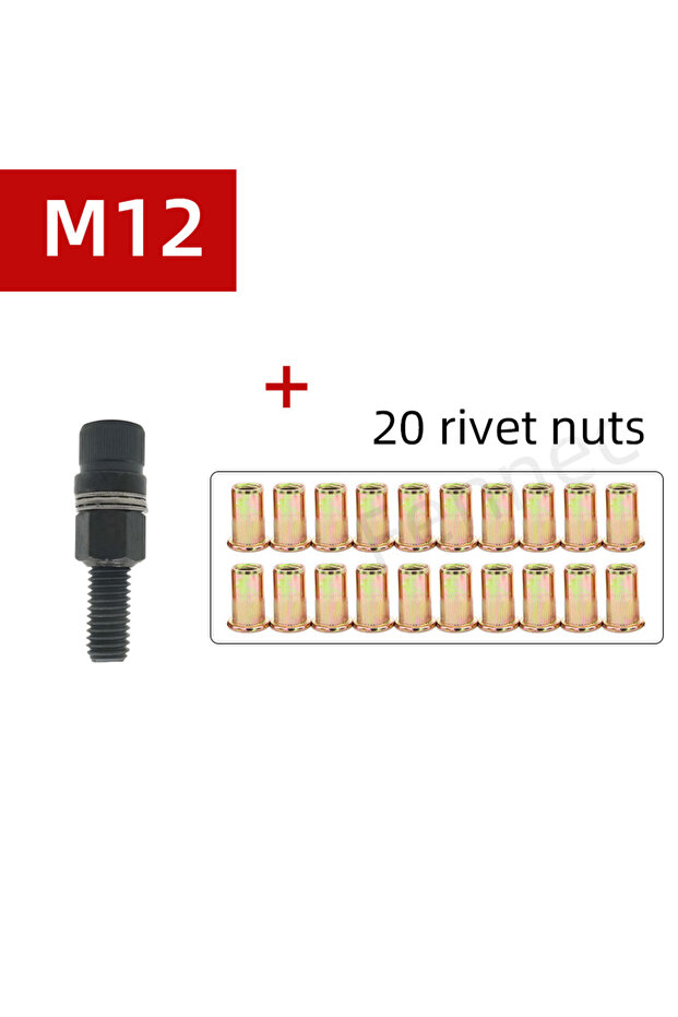 M12-20Pcs Rivet Nut Tools Adapter M3 M4 M5 M6 M8 M10 M12 Hand Electric Rivet Nut Head Riveter Metal