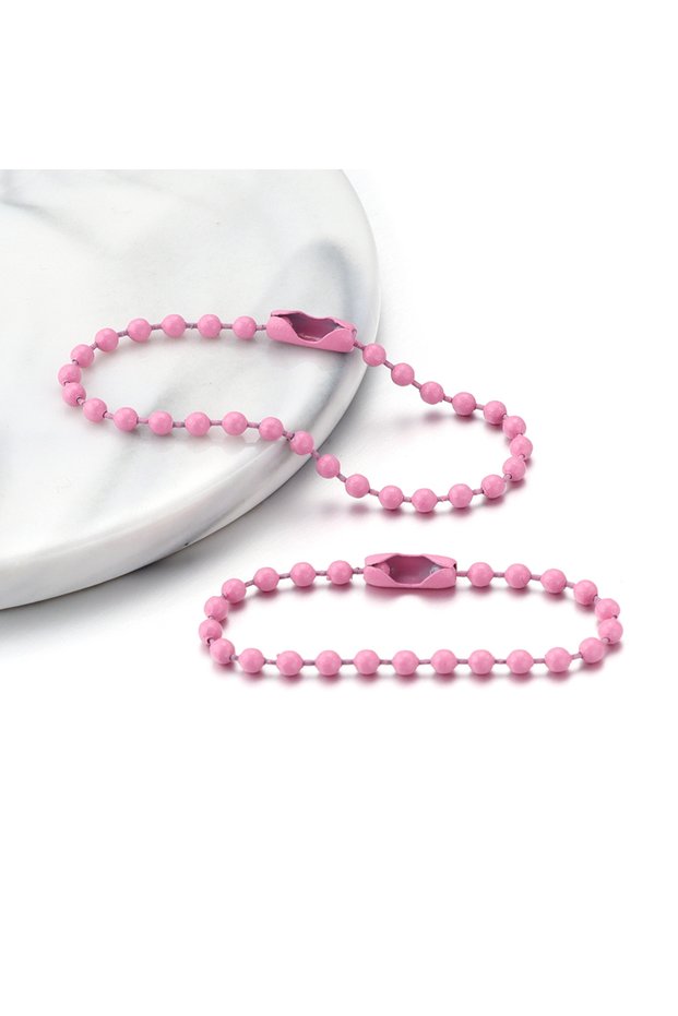 10cm Pink 100pcs 10/12cm Iron Colorful Ball Bead Chains KeyRing Dolls Label Hand Tag Chains Connecto