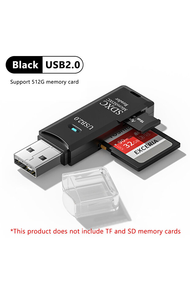 USB 2.0 أسود NNBILI 1-2 قارئ بطاقات USB3.0/2.0 إلى محول ذاكرة SD TF عالي السرعة TF 2 في