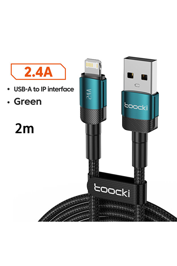 كابل USB أخضر بطول 2 متر وقوة 2.4 أمبير لهواتف آيفون 14 و13 و12 برو ماكس وXS وXR وآيباد، عبوة واحدة أو اثنتين، شحن سريع