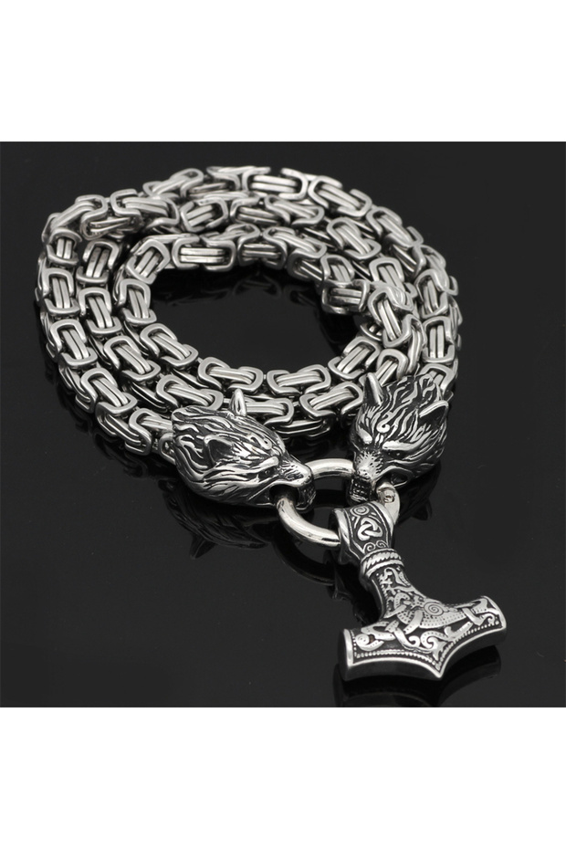 60cm Steel Nordic Celtic Wolf Men's Necklace Viking Wolf Head Stainless Steel Pendant scandinavian R