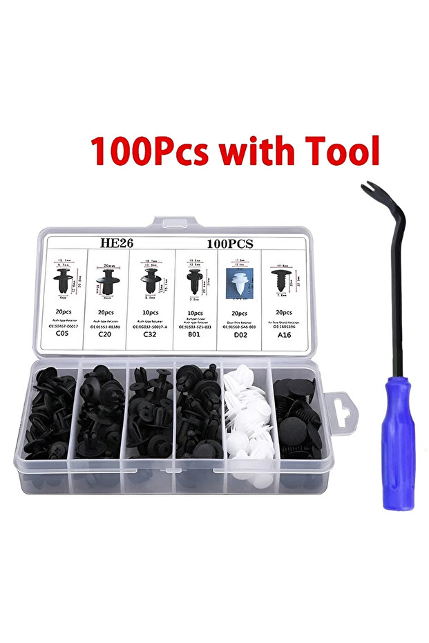 G 100Pc And Blue Set Auto Fastener Clip Mixed Car Body Push Retainer Pin Rivet Bumper Door Trim Pane