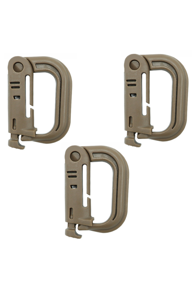 TAN-3PCS Outdoor GRIMLOC Molle Carabiner D Locking Ring Plastic Clip Snap Type Ring Buckle Carabiner