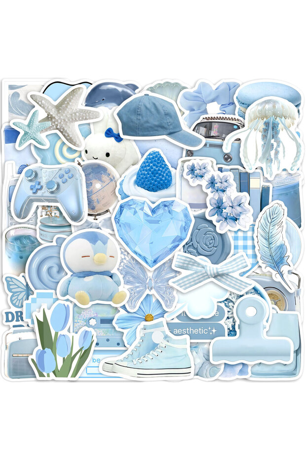 50pcs x2 50/100 Pcs Ins Style Light Blue Theme Stickers DIY for Scrapbook Helmet Car Window Diary Gu
