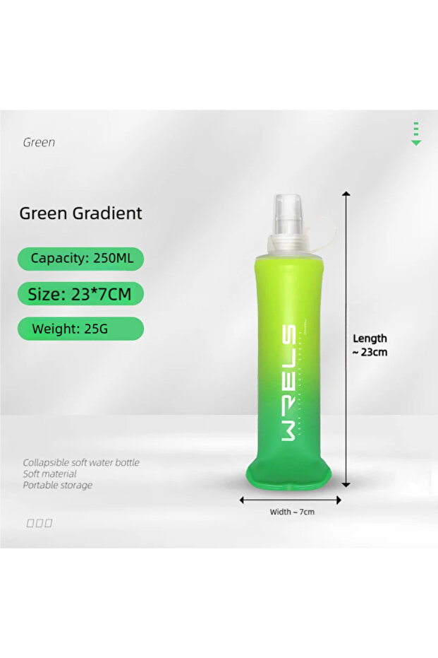 250ml green Sport Water Bottle TPU Folding Soft Flask Drink Portable Water Bottle High Flow Running