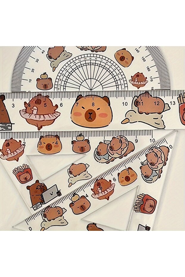 4pcs 4pcs Plastic Transparent Capybara Ruler, A Set Of Ruler Test Drawing Four-piece Ruler, Plastic