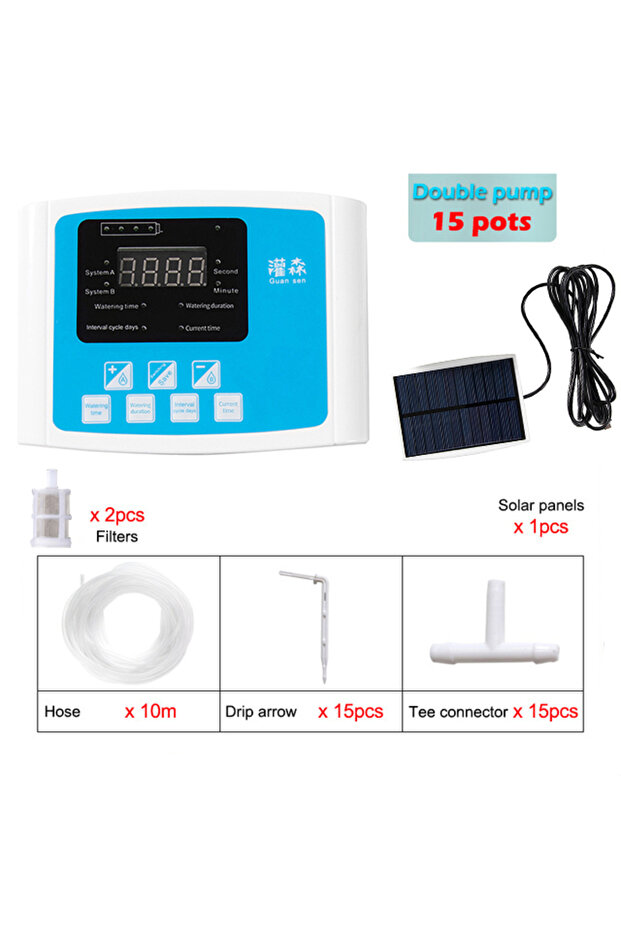 double pump 10m blue Garden Drip Irrigation Device Double Pump Controller Timer System, Solar Energy