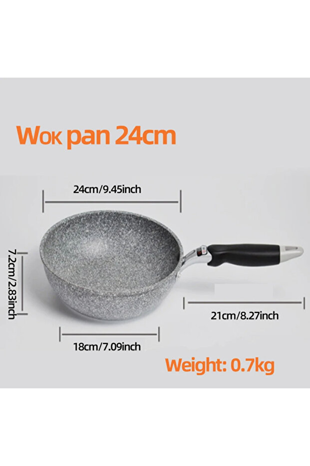 24cm Wok Pan Durable Stone Frying Pan28/26/24/20cm Wok Non-stick Pan Skillet Cauldron Induction Cook