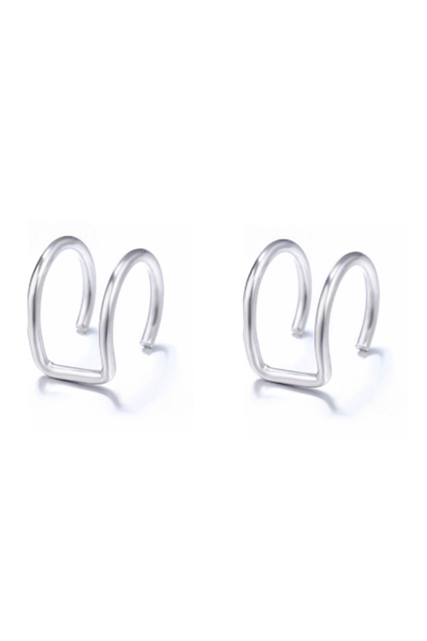 Silver 2pcs Stainless Steel Clip Earrings 2-Row Fake Cartilage Ear Nose Lip Cuff Clip On Earrings Gi