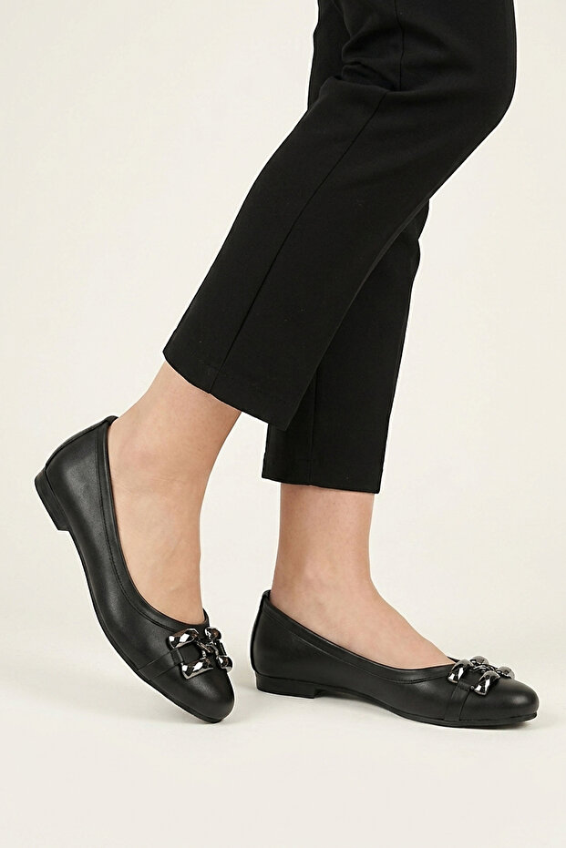 , Women's Genuine Leather Ballerinas 161359Z255 Black