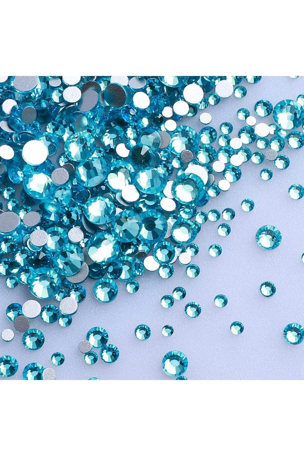 Aquamarine 1440Pcs Mix Size Round Glass Flatback Rhinestone Glitter Yellow Glue On Stones Red Non Ho