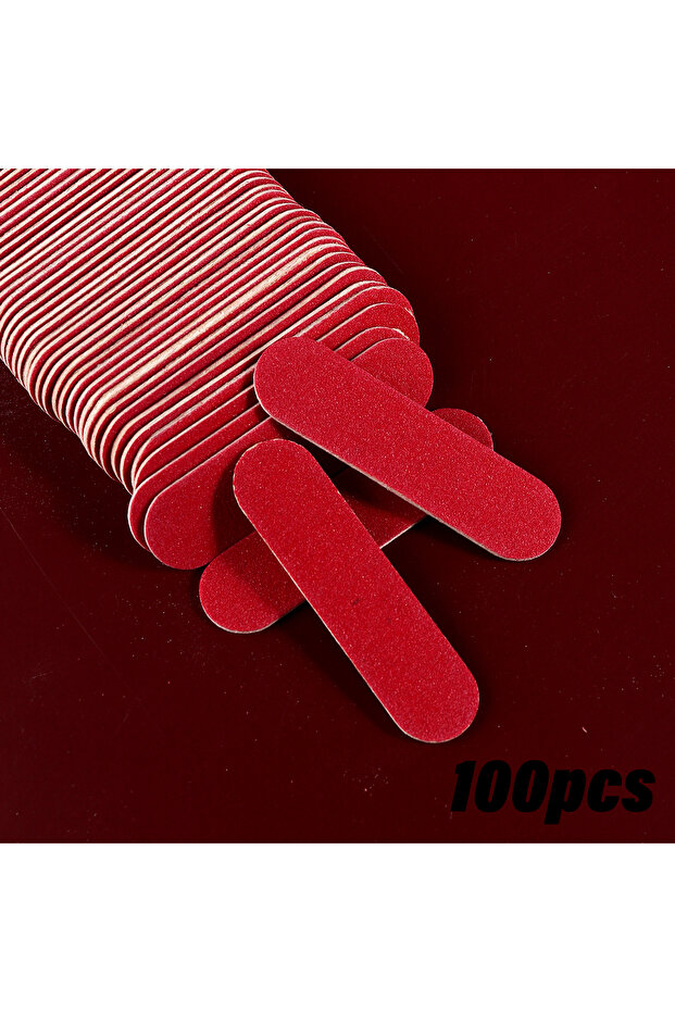 100pcs- red Double Side Nail Files Mini Wood Sanding Buffer Block Set For Gel Polish Manicure Pedicu