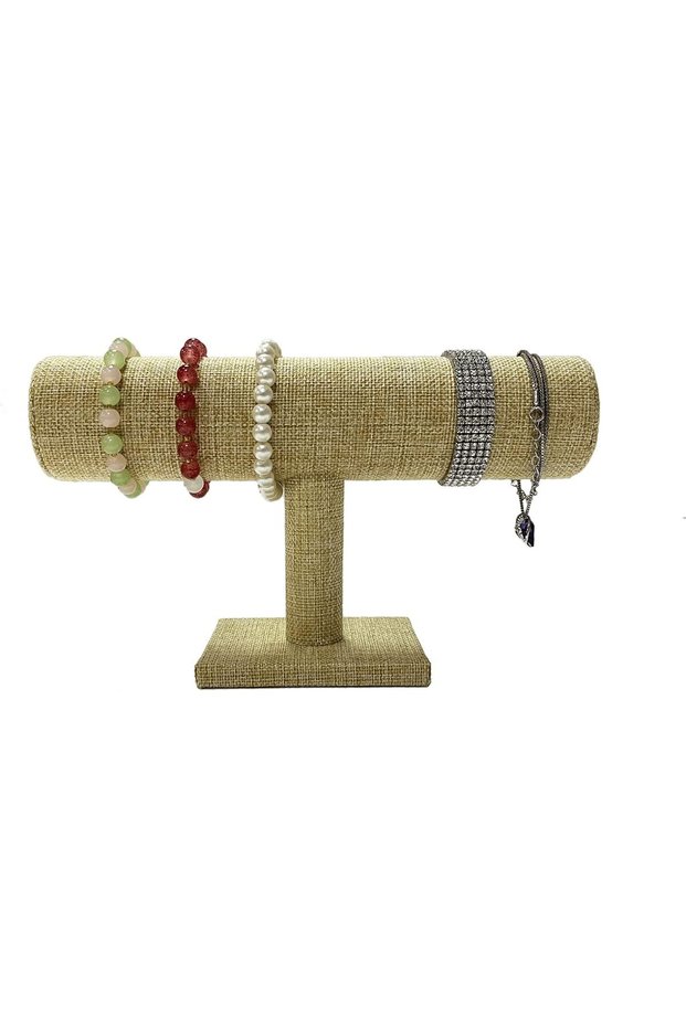 Yellow Linen Jewelry Chain Hairband Watch Necklace Bracelet Display Stand Rack Holder T-bar Bracelet