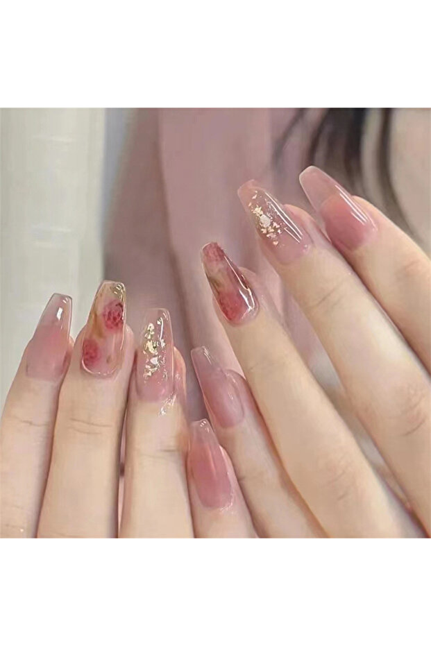 R415 24Pcs/Set Long Ballet White Gradient Nail Tips Full Cover Artificial Fake Nails Art Supplie for