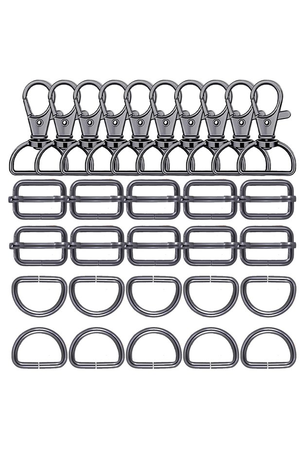 12 Set Black 12/20 Set D Swivel Lobster Clasps with D-Rings and Slide Buckles Set Suitable for Bags