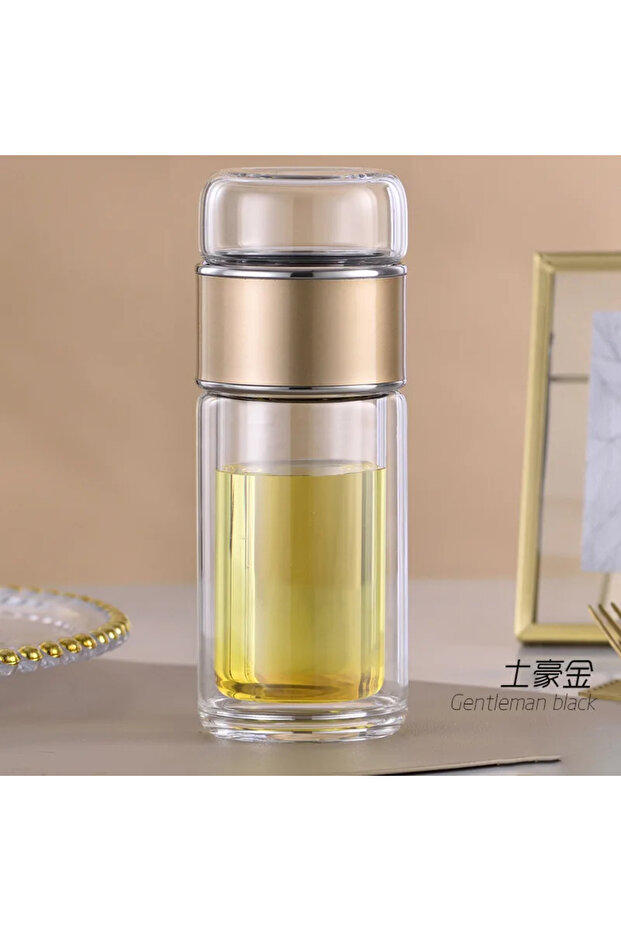 420ml golden Tea Water Bottle High Borosilicate Glass Double Layer Tea Water Cup Infuser Tumbler Dri