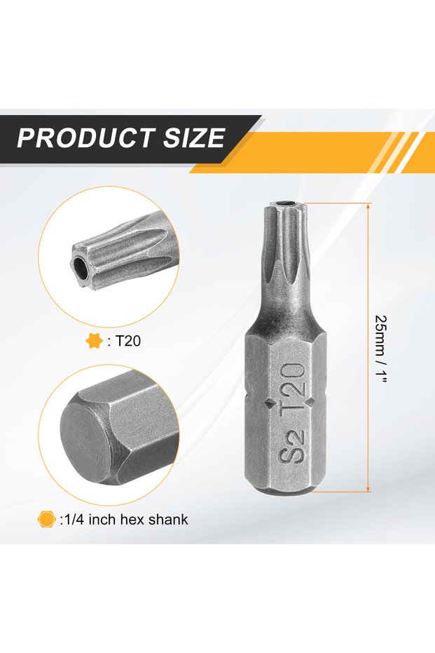 2pcs T20 2/5/10pcs T6 T8 T10 T15 T20 T25 T27 T30 T40 Torx Screwdriver Bit 1/4" Hex Shank 25mm S2 Sta